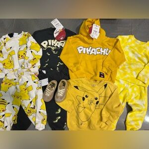 Zara New 18/24 Pokemon Pikachu Outfit Sets Tops Pants Black Yellow Shoes